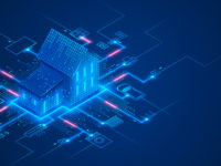 Smart home technology conceptual banner. Building consists digits and connected with icons of domestic smart devices. illustration concept of System intelligent control house on blue background. IOT. Smart home technology conceptual banner. Building consists digits and connected with icons of domestic smart devices. illustration concept of System intelligent control house on blue background. IOT.