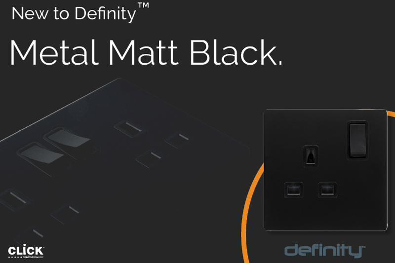 Scolmore adds Matt Black Metal cover plates to its Click Definity range