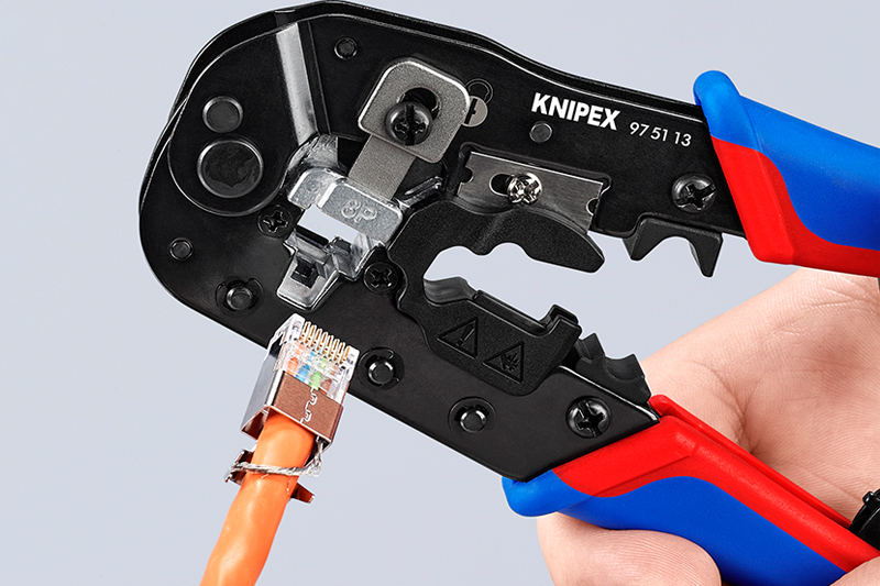 Knipex’s crimping pliers for RJ45 Western plugs